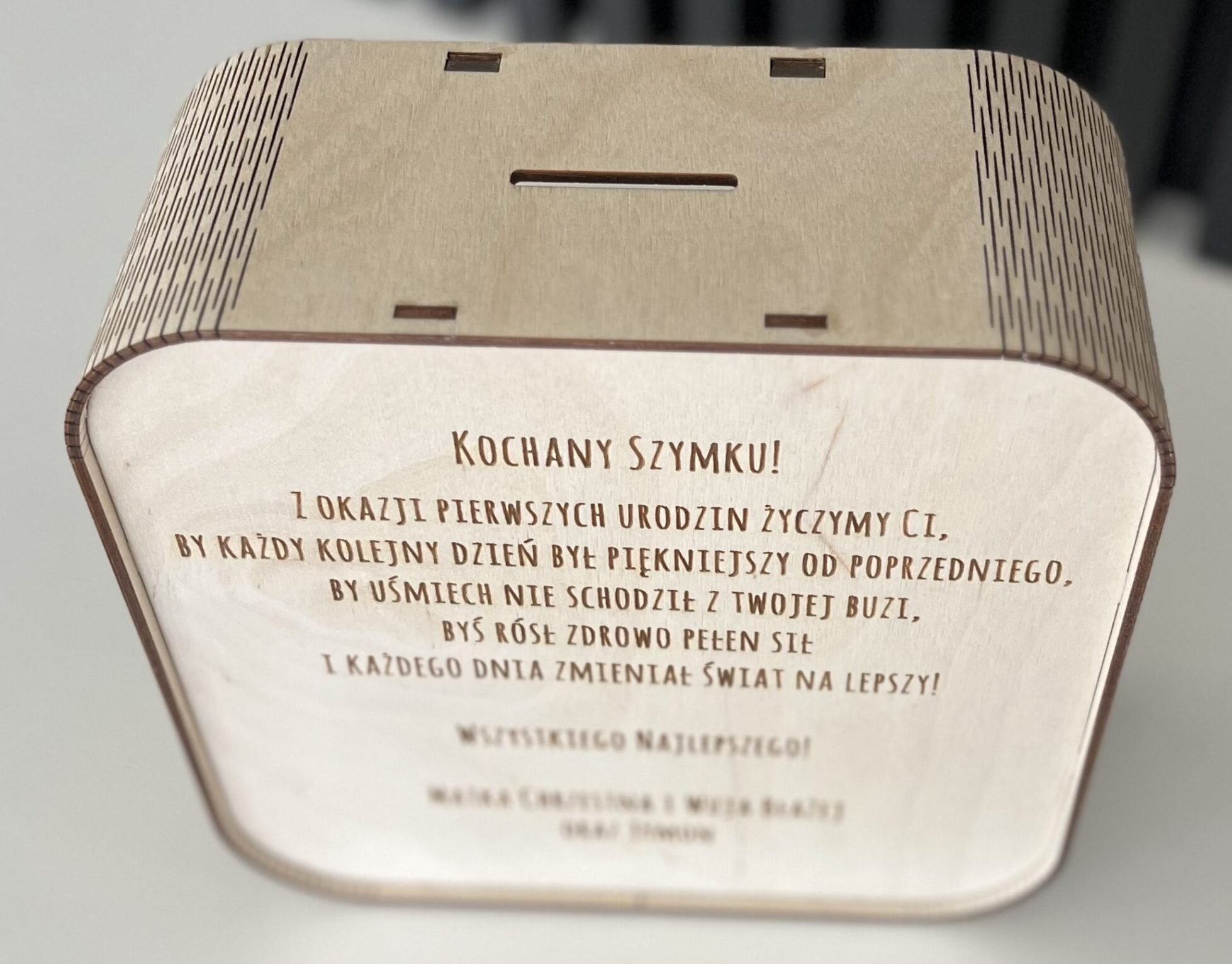 Drewniana skarbonka z imieniem - Myszki - obrazek 2