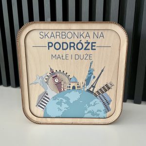Skarbonka wykreślana podróż kula ziemska ikony miast