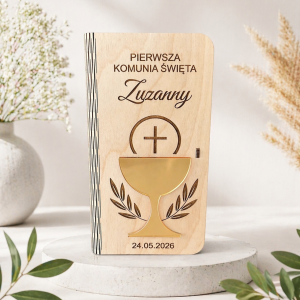 Pamiątka komunijna pudełko na pieniądze złoty kielich