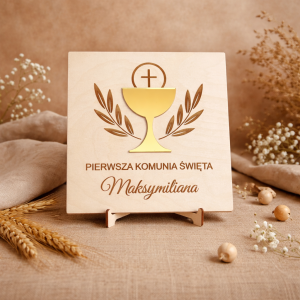 Drewniana pamiątka pierwszej komunii świętej