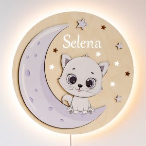 lampka nocna dla dziecka - Fioletowy Kotek zbliżenie