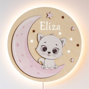 lampka nocna dla dziecka - Różowy kotek zbliżenie