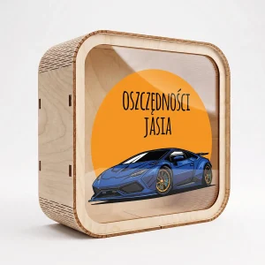 Skarbonka na samochód – granatowy supersamochód, przód